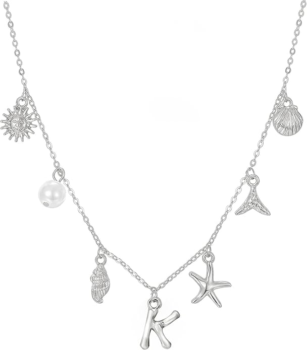 Initial Charm Necklace For Women Shell Letter Necklaces Gold Charms Pendant Boho Summer Seashell Beach 14k Starfish Surfer Jewelry Gifts