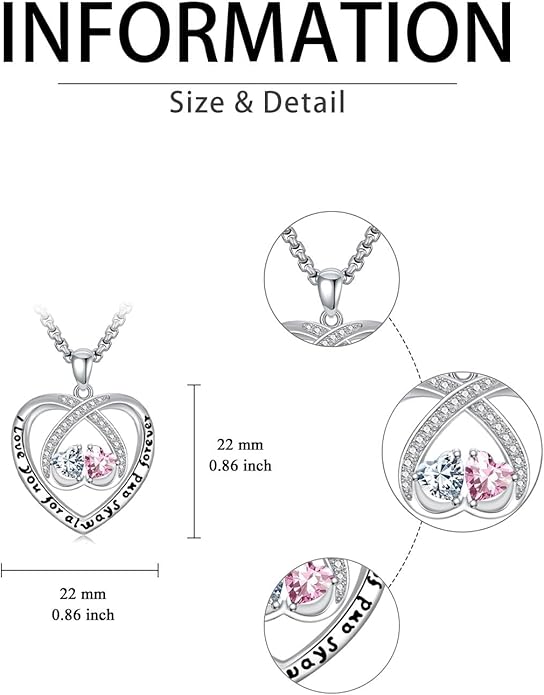 Birthstone Necklaces for Women I Love You for Always and Forever Heart Pendant Necklace Anniversary Jewelry Christmas Valentine Mothers Day Birthday Gifts for Her Wife Girlfriend