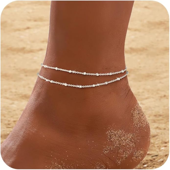 RLMOON Gold Anklets for Women CZ Ankle Bracelet 14K Gold Plated Waterproof Dainty Layered Tennis Heart Dot Chain Silver Clover Anklet Trendy Foot Jewelry