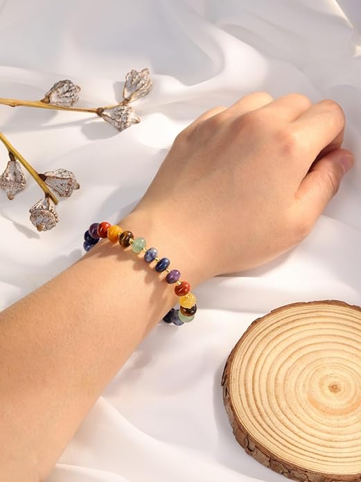 PESOENTH Healing Crystal Gemstone Colorful Beaded Bracelets for Women,Natural Chakra Stone Summer Surfer Beach Boho Bracelet jewelry Gifts for Women Ladies