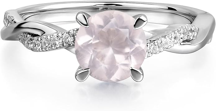 LUO 925 Sterling Silver 7x7mm Round Cut Gemstone Birthstone Rings for Women, Twist Infinity Engagement Ring Birthstone Jewelry Anniversary Wedding Promise for Lady Size 3-13