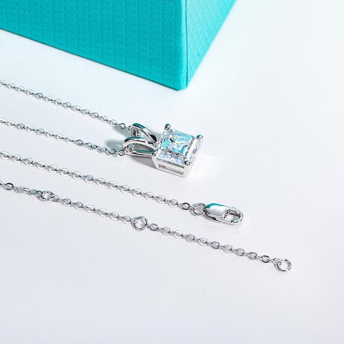 AnuClub Moissanite Pendant Necklace 2/3/4/5CT D Color VVS1 925 Sterling Silver Everyday Wear Necklace for Women Wife Her with Certificate, 40+2+3 Adjustable Chain