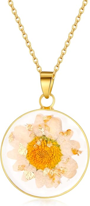 Forget-Me-Not and Queen Anne's Lace Pressed Wildflower Necklace | Birth Month Real Flower Necklace | Gold/Silver Pressed Flower Jewelry | Personalized Handmade Jewelry