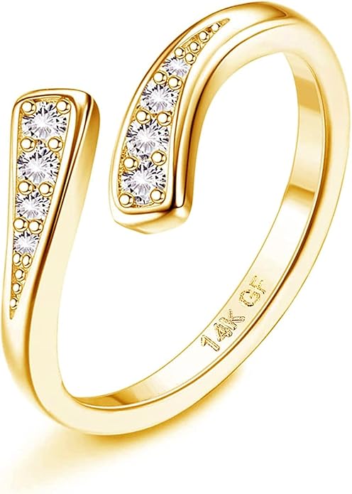 Jstyle 14k Gold Filled Toe Rings for Women Adjustable Toe Ring Band Rings Cubic Zirconia Daisy Flower Toe Rings Summer Beach Foot Jewelry