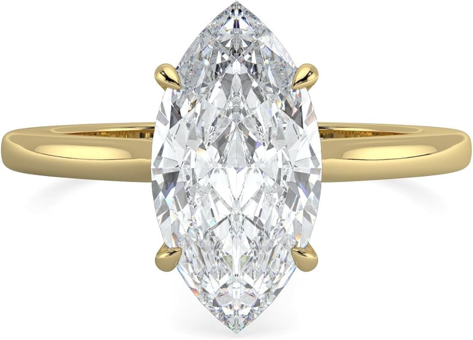 14K and 18K White Yellow and Rose Gold Lab Grown Diamond Solitaire Engagement Ring for Women, 4 Prong Rings for Wedding and Valentine Gift 1 to 2 Carat TW (Color E-F, Clarity VVS-VS)