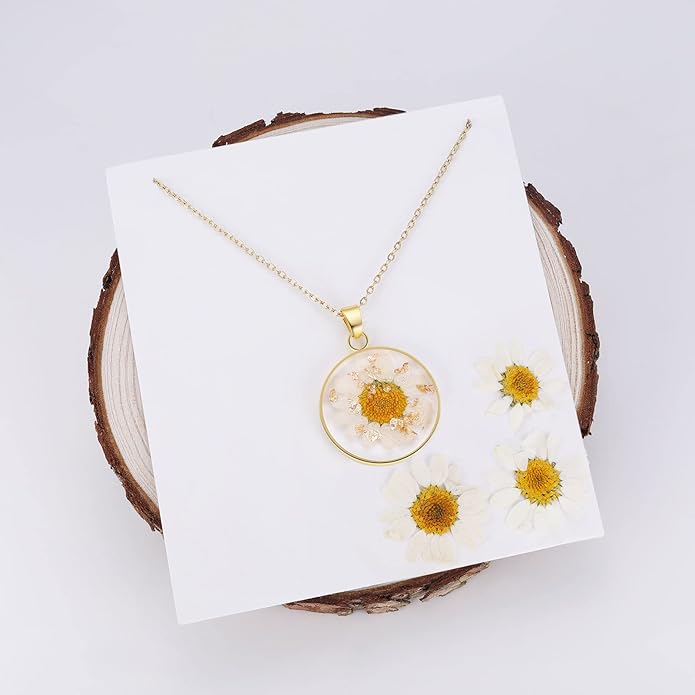 Forget-Me-Not and Queen Anne's Lace Pressed Wildflower Necklace | Birth Month Real Flower Necklace | Gold/Silver Pressed Flower Jewelry | Personalized Handmade Jewelry