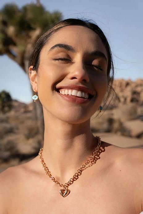 18k Gold Chain Link Necklace for Women, Baroque Pearl/Compass Pendant Necklace