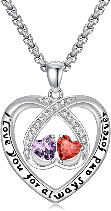Birthstone Necklaces for Women I Love You for Always and Forever Heart Pendant Necklace Anniversary Jewelry Christmas Valentine Mothers Day Birthday Gifts for Her Wife Girlfriend
