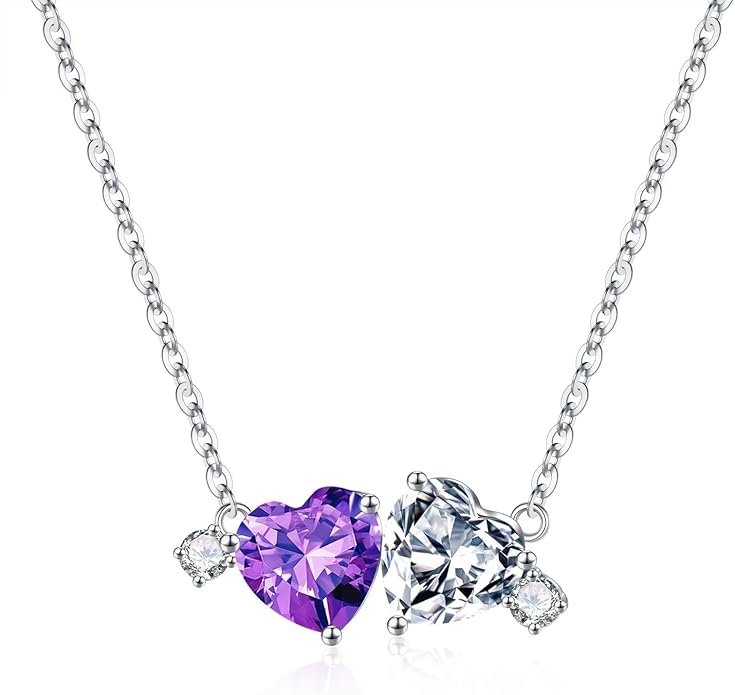 Iefil Double Birthstone Necklace for Women - 0.8CT 925 Sterling Silver Birthstone Necklace, Gifts for Her Wife Girlfriend Mom