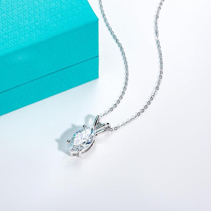 AnuClub Moissanite Pendant Necklace 2/3/4/5CT D Color VVS1 925 Sterling Silver Everyday Wear Necklace for Women Wife Her with Certificate, 40+2+3 Adjustable Chain
