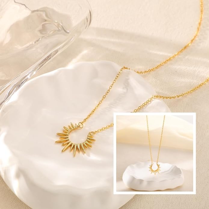 Lariat Gold Necklaces for Women - Dainty Gold Necklace Trendy 14K Gold Plated Hypoallergenic Layered Long Y-Shape Sunburst CZ T-Bar Pendant Drop Chain Necklace Set for Women Non Tarinsh Jewelry Gift
