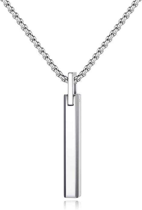 COAI Tungsten Bar Necklace for Men, Men's Pendant Necklace God/Silver 20"-26"