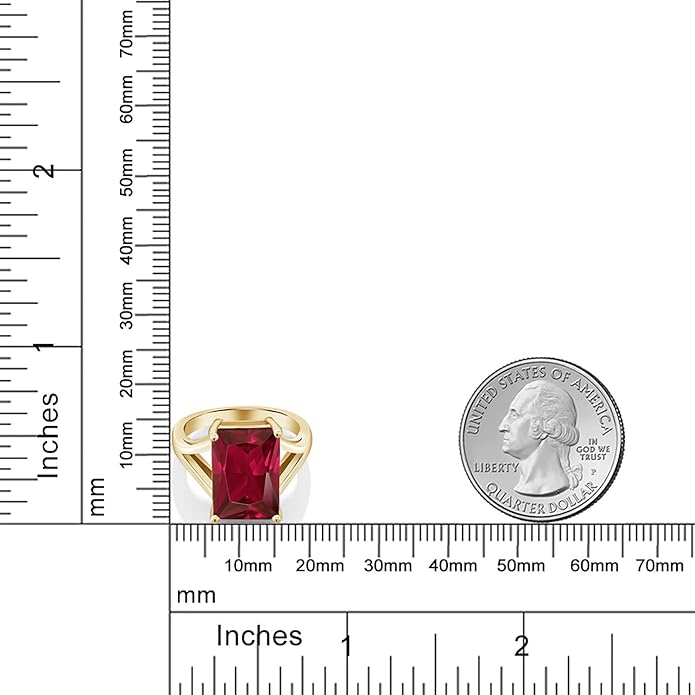 Gem Stone King 5-10 Cttw Gemstone Birthstone Solitaire Engagement Ring For Women | 18K Yellow Gold Plated Silver | 14X10MM Emerald Cut | Wedding Anniversary Ring | Available In Size 5, 6, 7, 8, 9