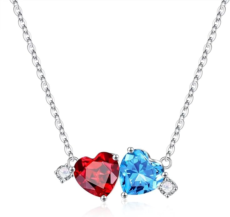 Iefil Double Birthstone Necklace for Women - 0.8CT 925 Sterling Silver Birthstone Necklace, Gifts for Her Wife Girlfriend Mom