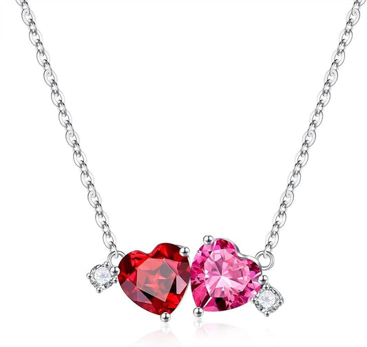 Iefil Double Birthstone Necklace for Women - 0.8CT 925 Sterling Silver Birthstone Necklace, Gifts for Her Wife Girlfriend Mom