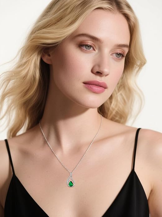 Teardrop Birthstone Necklace for Women 925 Sterling Silver Pear-Shaped Pendant Anniversary Mother's Day Birthday Jewelry Gifts for Her