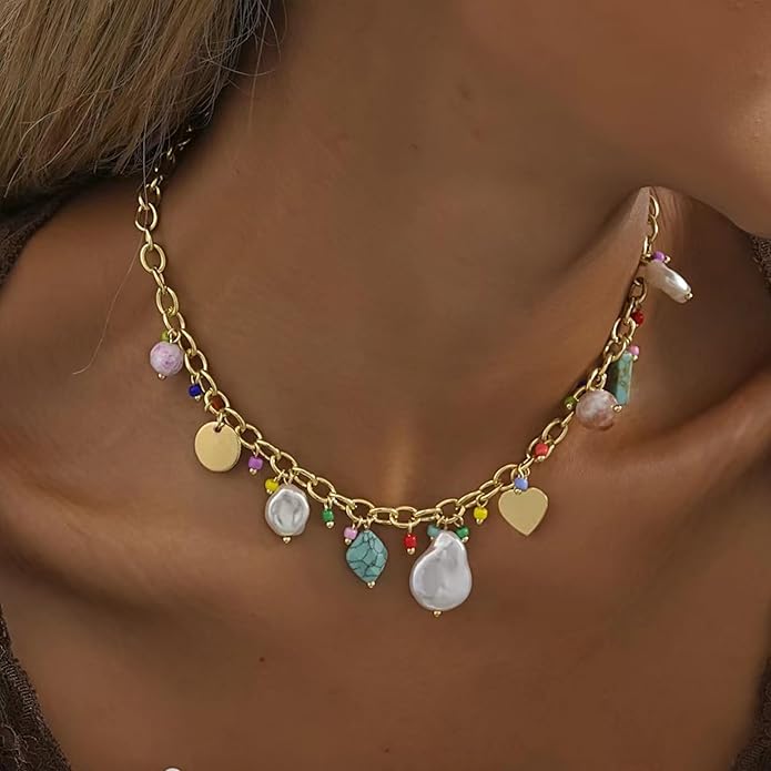 Choistily Charm Necklace Dainty Gold Western Outfit Beach Jewelry for Women Trendy Cowgirl Accessories for Women Gold Bow Sea Shell Pendant Necklace Preppy Stuff Summer Jewelry 2025