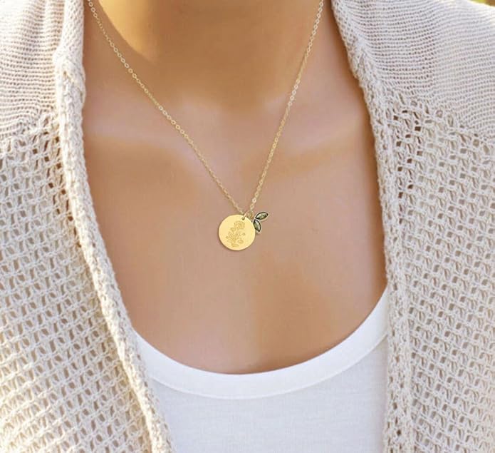 14k Gold Plated Birth Month Flower Birthstone Pendant Necklace, Floral Charm Necklace for Women Birthday Gift