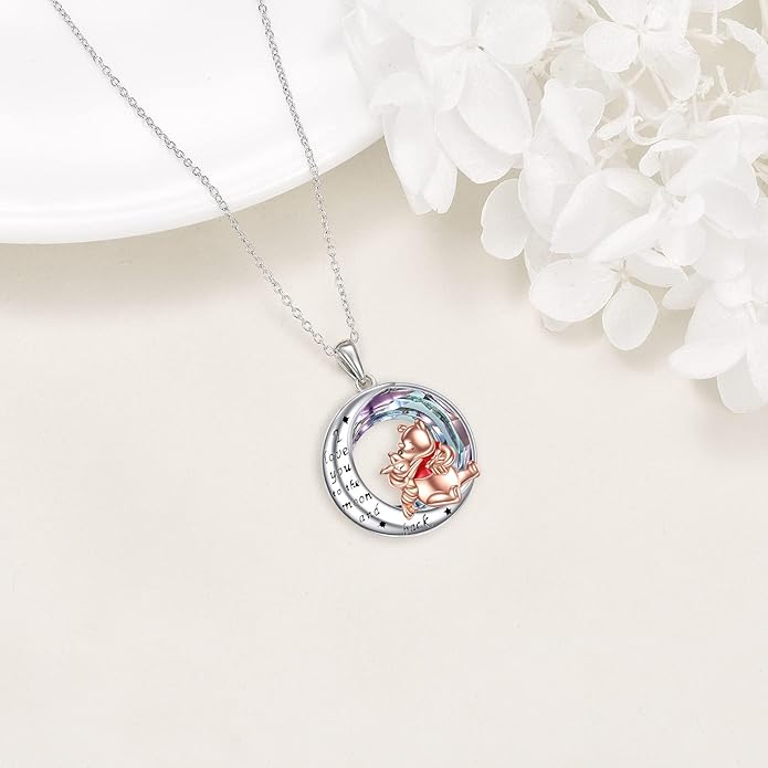 LILALO Bear Necklace Sterling Silver Moon Jewelry with I Love You To the Moon And Back Bear Gifts