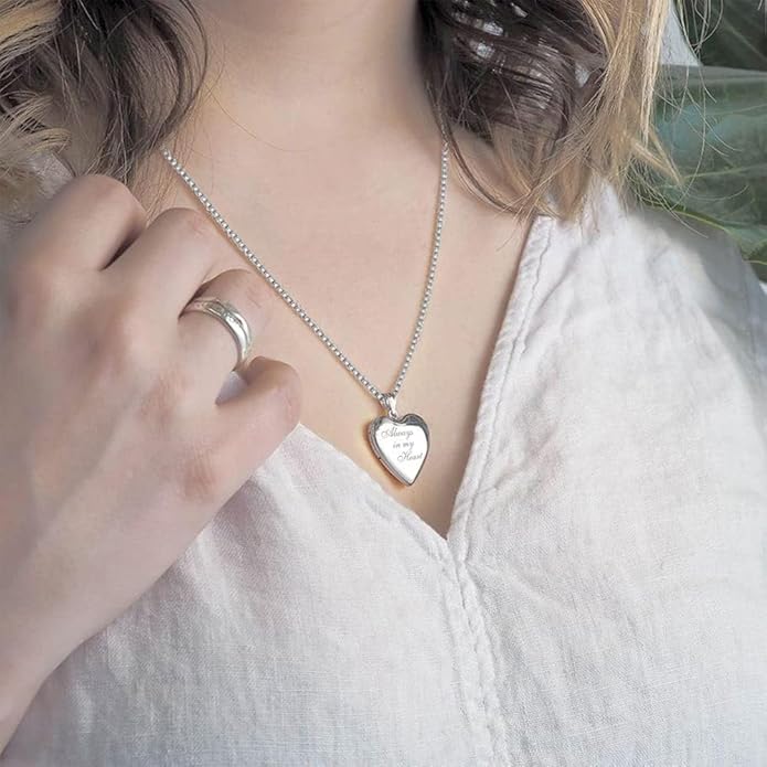 PicturesOnGold.com Personalized Always in My Heart Silver Or Gold Heart Locket Pendant Necklace Jewelry Gifts for Men & Women - 3/4 Inch X 3/4 Inch - Includes 18 inch Cable Chain