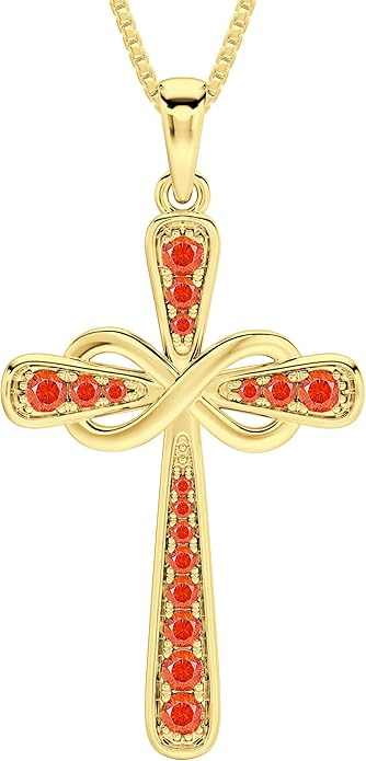 YL 925 Sterling Silver Cross Necklace for Women Halo Infinity Pendant Birthstone Jewelry for Mom