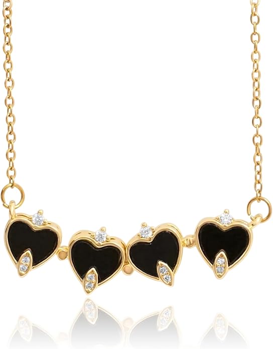 18K Gold Stainless Steel Gold Plated Necklace with Clove Hearts Charm - Can Be Worn Two Ways (Elegant A)