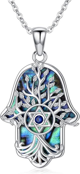 Hamsa Necklace 925 Sterling Silver Evil Eye/Lotus Flower/Star of David/Chai/Yin Yang Hamsa Hand Pendant Jewelry Hand of Fatima Gifts for Women