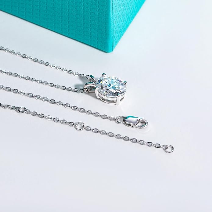 AnuClub Moissanite Pendant Necklace 2/3/4/5CT D Color VVS1 925 Sterling Silver Everyday Wear Necklace for Women Wife Her with Certificate, 40+2+3 Adjustable Chain