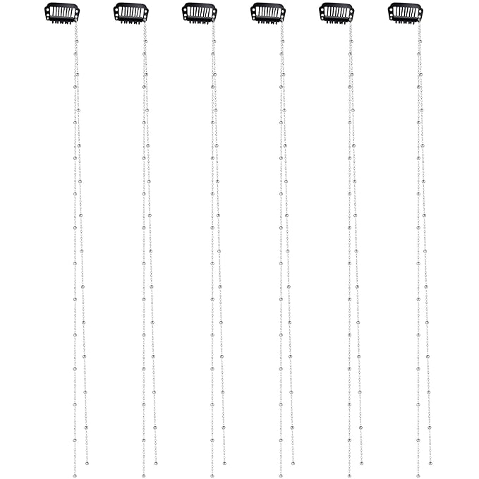 Chunyin 6 Pcs Rhinestone Hair Chains for Women Pearl Charm Rhinestone Hair Jewelry Accessories Crystal Extensions Clips Silver Gold Pins for Braids(Adjustable Silver)