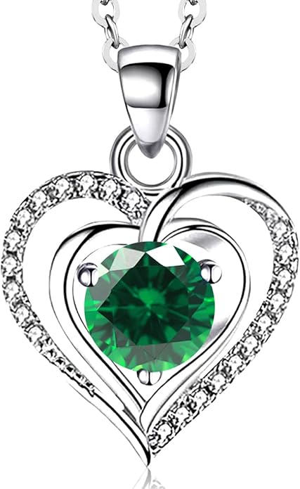 RIVIKO Heart Birthstone Pendant Necklace for Women 925 Sterling Silver Zirconia Necklaces Wedding Anniversary Birthday Mothers Day Jewelry Gifts For Her Mother Wife