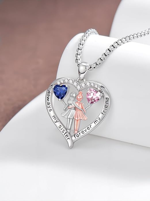 Always My Sister Forever My Friend Birthstone Pendant Necklace Women Jewelry Christmas Valentine Mothers Day Birthday Gifts for Women Sister From Sister