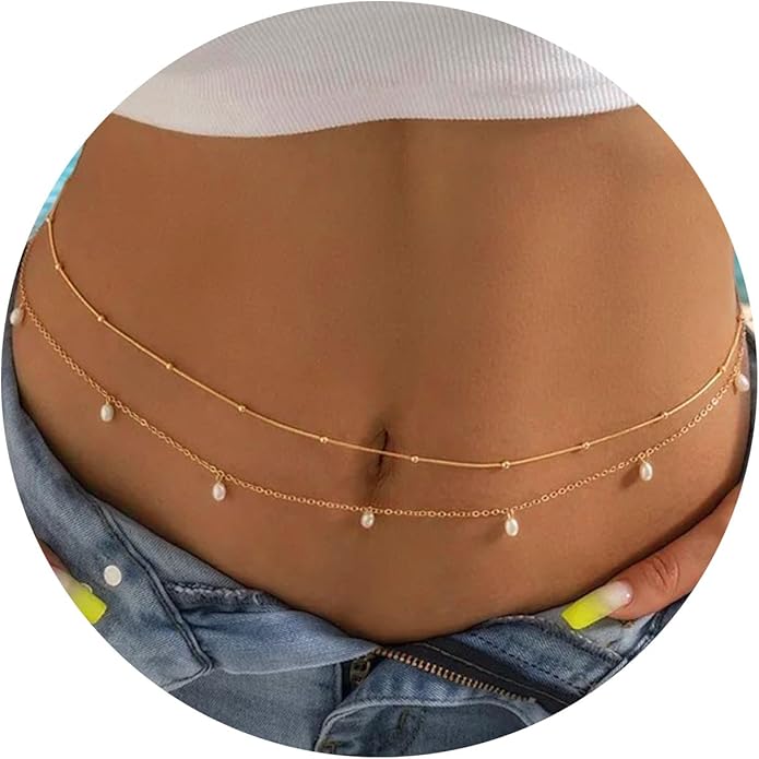 Turandoss 1-3PCS 18K Gold Plated Waist Chains for Women - Gold Layered Belly Body Chain for The Waist Adjustable Multilayer Sexy Bikini Waist Chain for Women Dainty Beach Waist Jewelry for Women