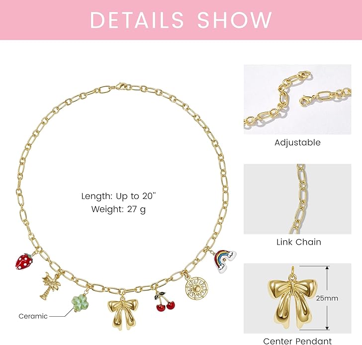 KissYan Charm Necklace for Women, 14K Gold Plated Heart Starfish Sun Pendant Fashion Link Chain Boho Summer Beach Jewelry Gifts