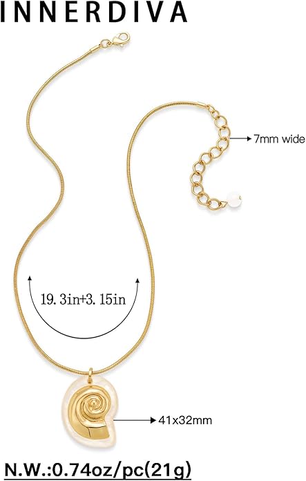 Seashell Necklace for Women, Gold Statement Fish Shell Pendant Necklace Beach Summer Shell Jewelry