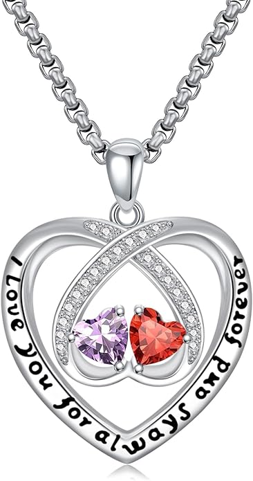 Birthstone Necklaces for Women I Love You for Always and Forever Heart Pendant Necklace Anniversary Jewelry Christmas Valentine Mothers Day Birthday Gifts for Her Wife Girlfriend