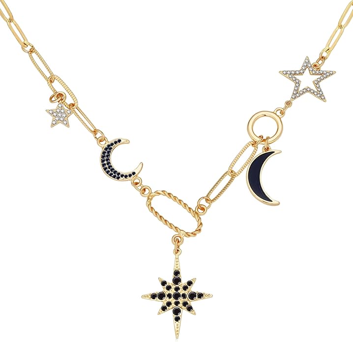 Charm Necklace for Women Gold Evil Eye Sun Moon Flower Coin Pendant Necklace Dainty Paperclip Chain Vintage Luck Amulet Choker Necklaces Celestial Jewelry Gift