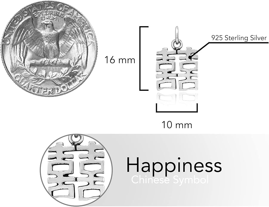 AeraVida Feng Shui Double Happiness Chinese Symbol .925 Sterling Silver Pendant Charm | Elegant and Symbolic Unisex Jewelry Accessory