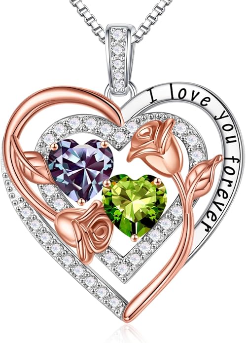 Iefil Birthstone Necklace for Women - Sterling Silver Birthstone Necklace Anniversary Birthday Gifts for Her Wife Mom Daughter