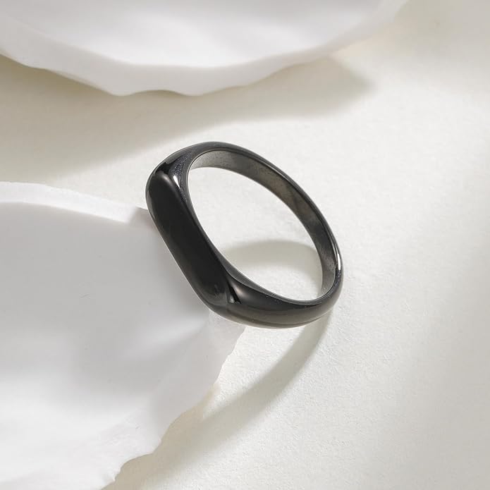 Mens Signet Rings Stainless Steel Pinky Ring for Men Women Silver/Black/Gold Square Cool Finger Ring, Gift for Dad Husband