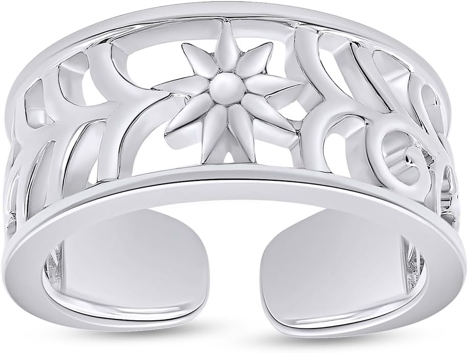 Adjustable Flower Toe Ring Jewelry for Women 14k Gold Plated Sterling Silver