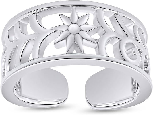 Adjustable Flower Toe Ring Jewelry for Women 14k Gold Plated Sterling Silver