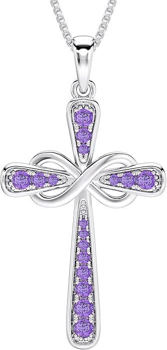 YL 925 Sterling Silver Cross Necklace for Women Halo Infinity Pendant Birthstone Jewelry for Mom