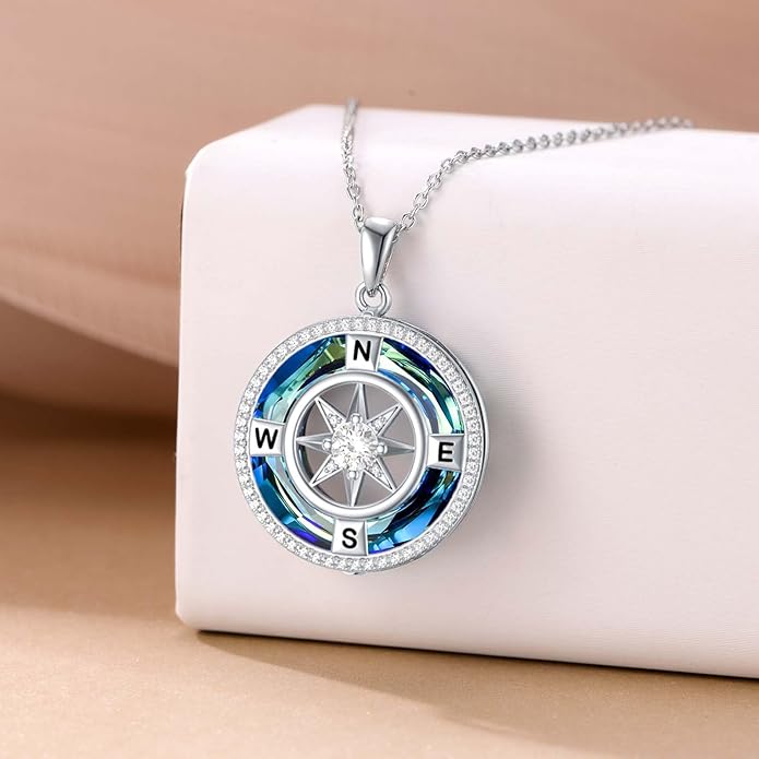 TOUPOP Compass Necklace for Women 925 Sterling Silver I'd be Lost without You Compass Pendant Birthstone Necklaces Anniversary Jewelry Birthday Gift for Girlfriend Wife Graduation Gifts for Her Daugthter