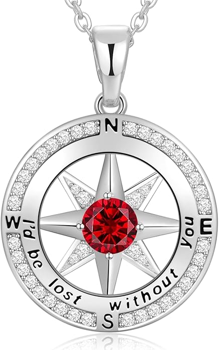 Peeshow Gifts for Women Wife-Compass Birthstone Necklace Gift for Wife Birthday Wedding Anniversary Women Jewelry for Her Girlfriend S925 Sterling Silver