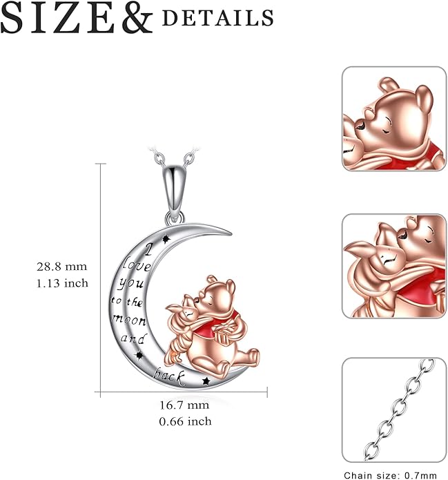 LILALO Bear Necklace Sterling Silver Moon Jewelry with I Love You To the Moon And Back Bear Gifts