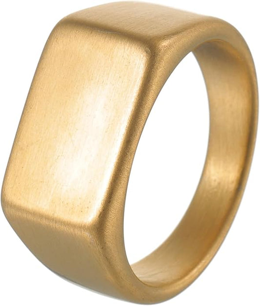 Mens Signet Rings Stainless Steel Pinky Ring for Men Women Silver/Black/Gold Square Cool Finger Ring, Gift for Dad Husband