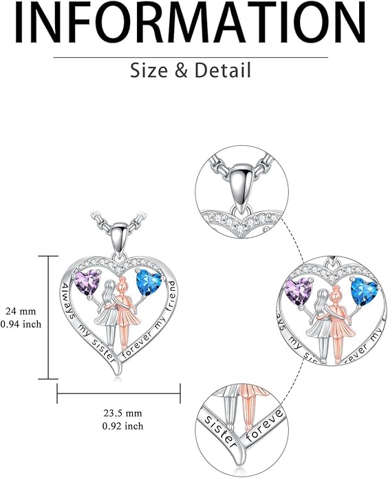 Always My Sister Forever My Friend Birthstone Pendant Necklace Women Jewelry Christmas Valentine Mothers Day Birthday Gifts for Women Sister From Sister