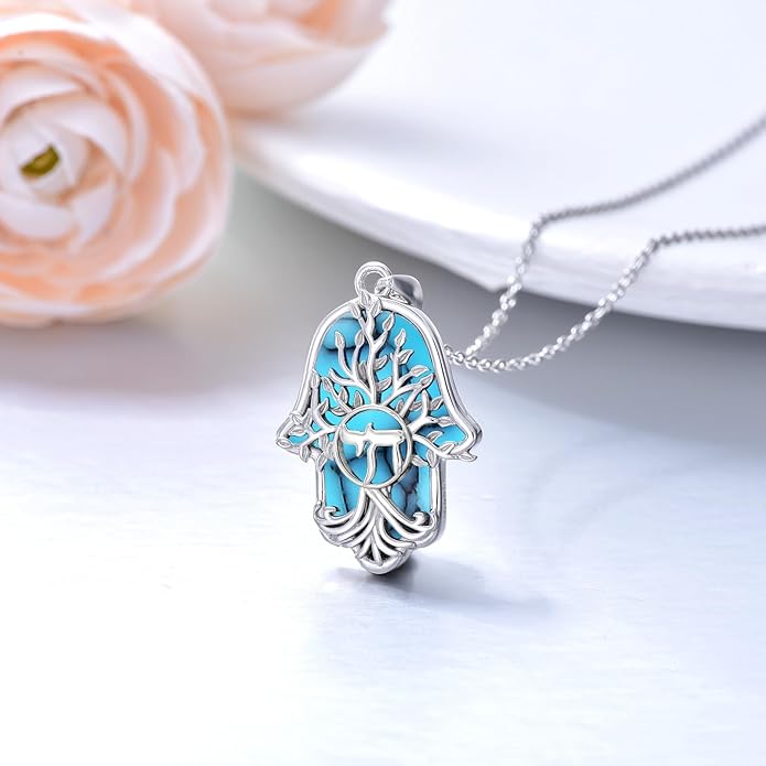 Hamsa Necklace 925 Sterling Silver Evil Eye/Lotus Flower/Star of David/Chai/Yin Yang Hamsa Hand Pendant Jewelry Hand of Fatima Gifts for Women
