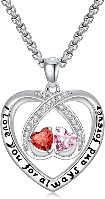 Birthstone Necklaces for Women I Love You for Always and Forever Heart Pendant Necklace Anniversary Jewelry Christmas Valentine Mothers Day Birthday Gifts for Her Wife Girlfriend
