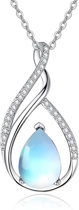 Teardrop Birthstone Necklace for Women 925 Sterling Silver Pear-Shaped Pendant Anniversary Mother's Day Birthday Jewelry Gifts for Her